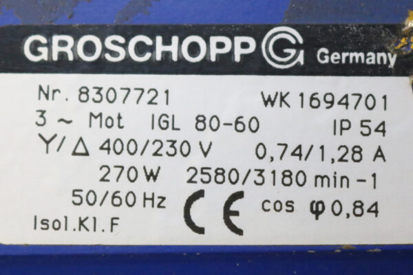 Groschopp WK 1694701 3~Phasen Getriebemotor used - 3