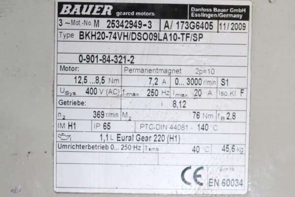 Bauer BKH20-74VHDSO09LA10-TFSP Servomotor+Getriebe  used - 2