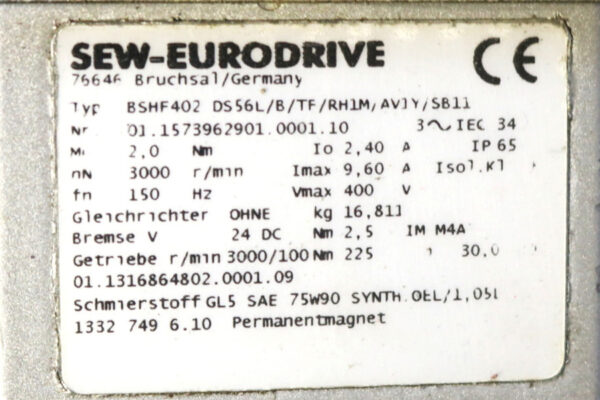 SEW-Eurodrive BSHF402 DS56LBTFRH1MAV1YSB11  used - 2