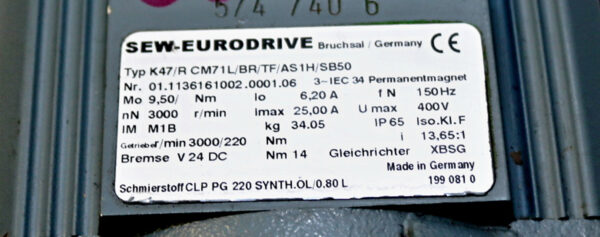 SEW Eurodrive K47R CM71LBRTFAS1HSB50 Getriebemotor 3000220min Bremse - Neu - 3